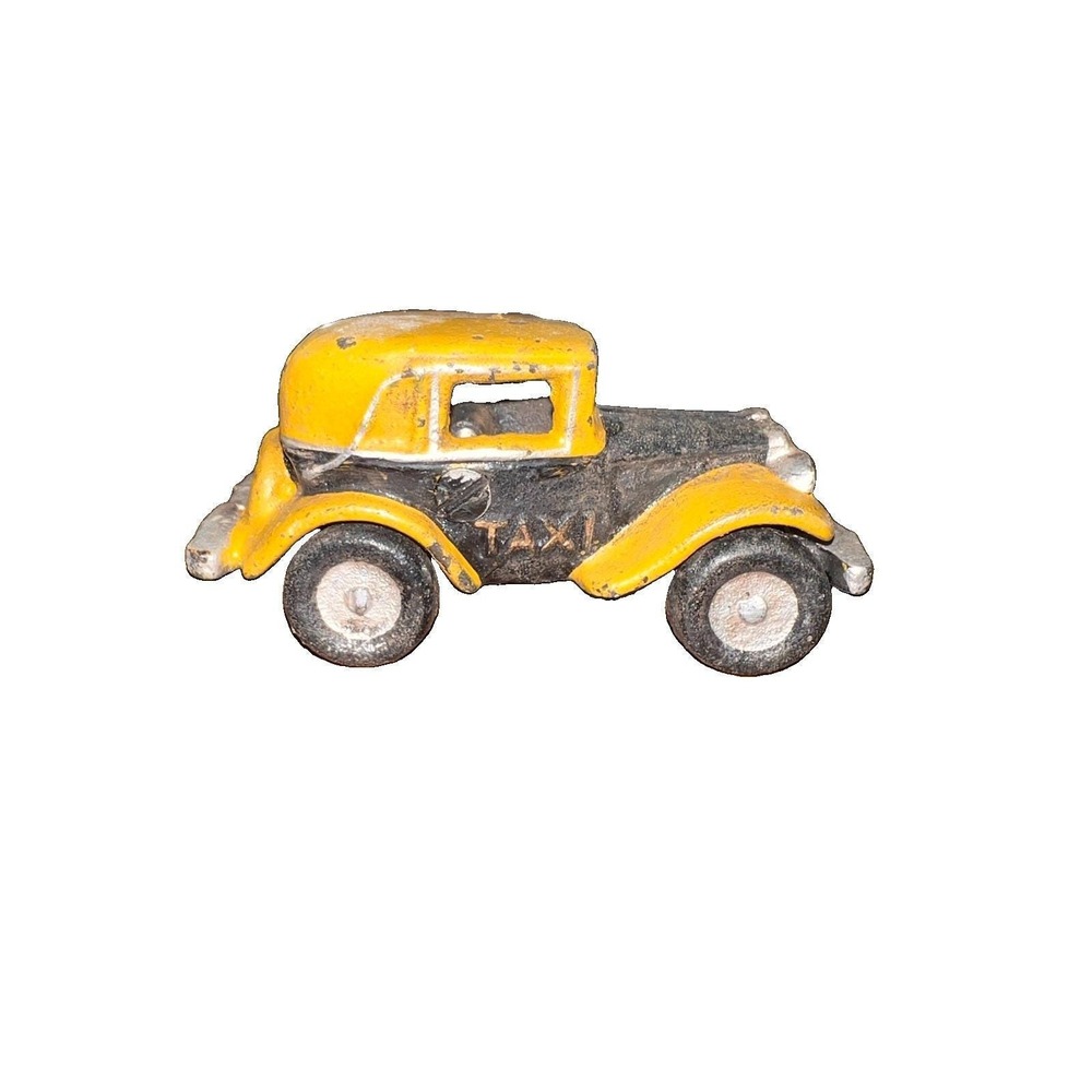 Vintage 1990s Arcade Style Cast Iron Yellow Taxi Cab Toy Decor